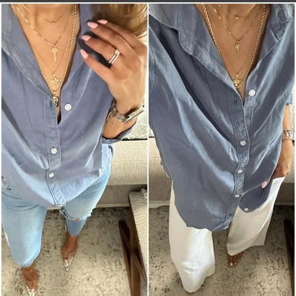 New๐ Infinity blue tencel button shirt - Picture 3 of 8